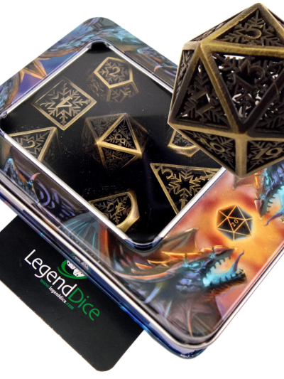 Legend Dice: Metal Snowflake Poly Dice Set In Tin (Gold)